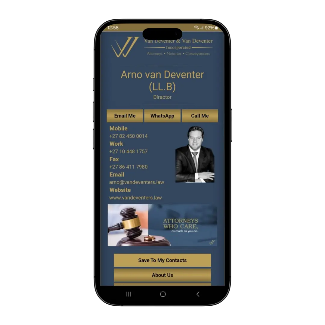 Van Deventer and Van Deventer Digital Business Card