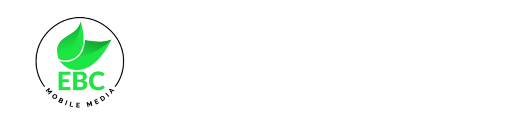EBC Mobile Media logo round badge with green leaf and EBC text plus the tagline Digital Business Cards  Digital Marketing underneath