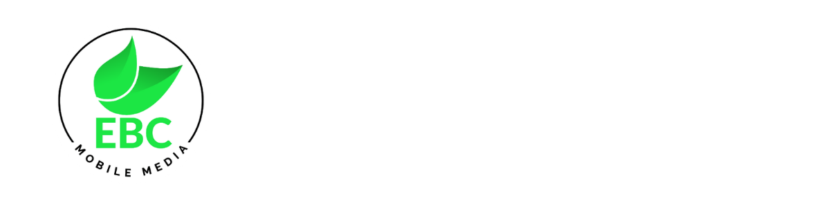 EBC Mobile Media logo round badge with green leaf and EBC text plus the tagline Digital Business Cards  Digital Marketing underneath